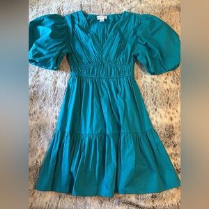 Western Teal Puff Sleeve Dress
